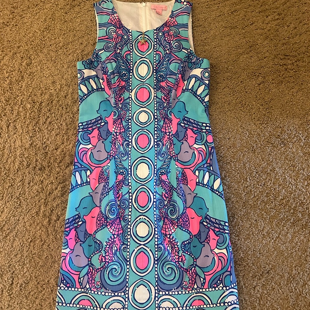 Lilly Pulitzer Turquoise, Pink & White Printed Sleeveless Midi Dress